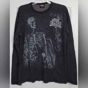 Elite MMA Mens Waffel Thermal Double Sided Big Graphic Skull Skeleton Size L EUC
